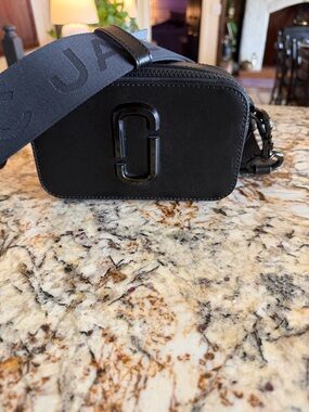 Marc Jacobs Black Snapshot Crossbody Camera Bag with Wide Logo Strap